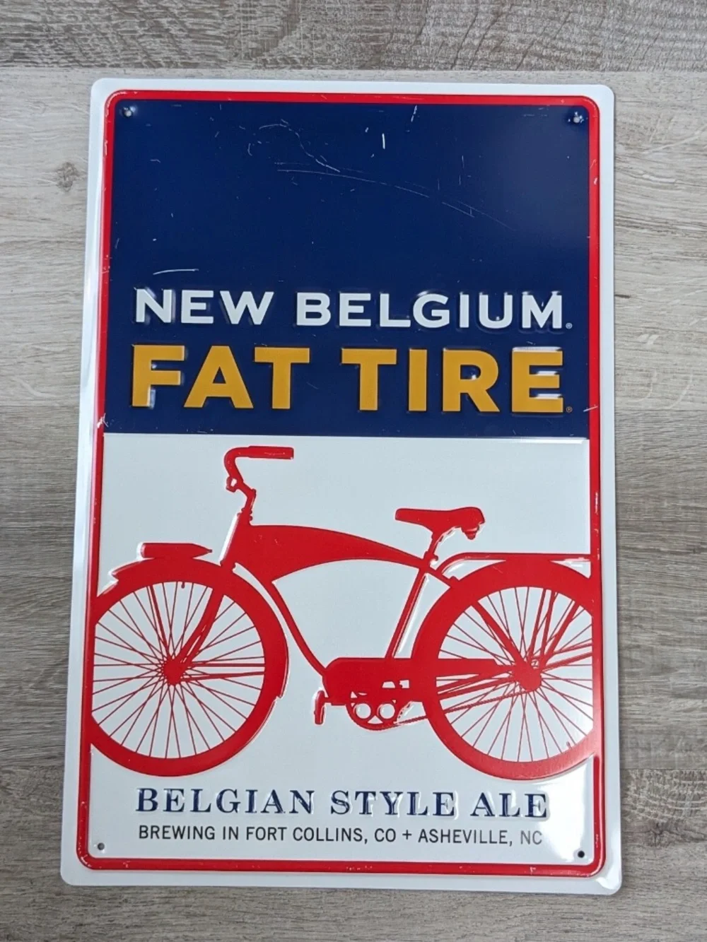 New Belgium Brewing Fat Tire Amber Ale Metal Tin Beer Sign (16.5